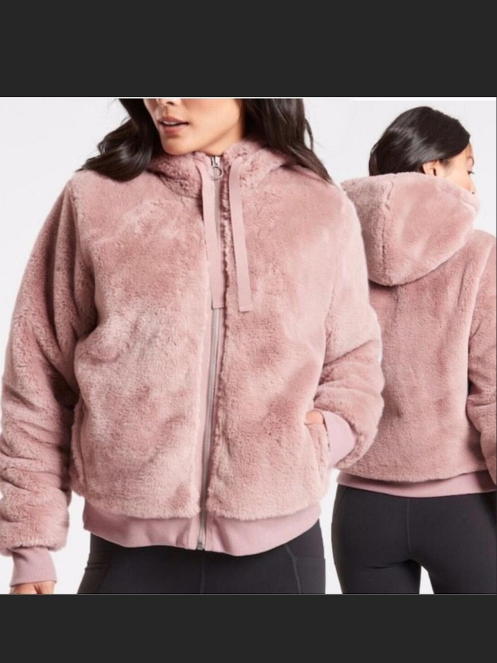 Athleta Ritual Faux Fur Hooded Jacket - Mauve/Blush Pink